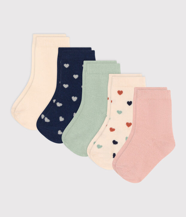 5 paia di calzini beb&egrave; in cotone a cuori multicolore