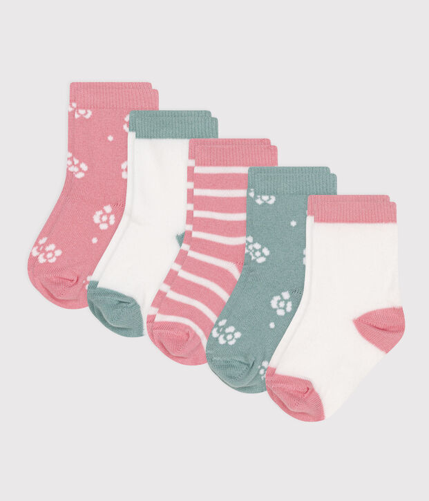 5 paia di calzini in cotone a fiori neonata multicolore