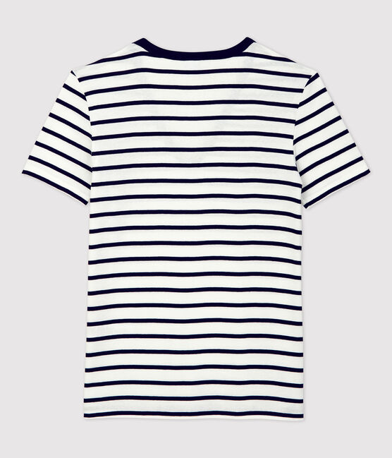 T-shirt L'ICONIQUE scollo a V in cotone Donna bianco MARSHMALLOW/blu SMOKING