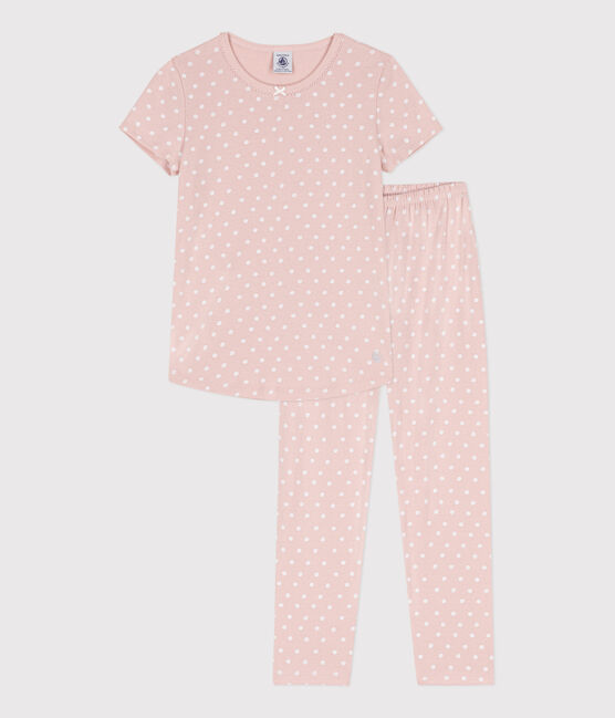 Pigiama bambina manica corta in cotone a pois SALINE/ MARSHMALLOW