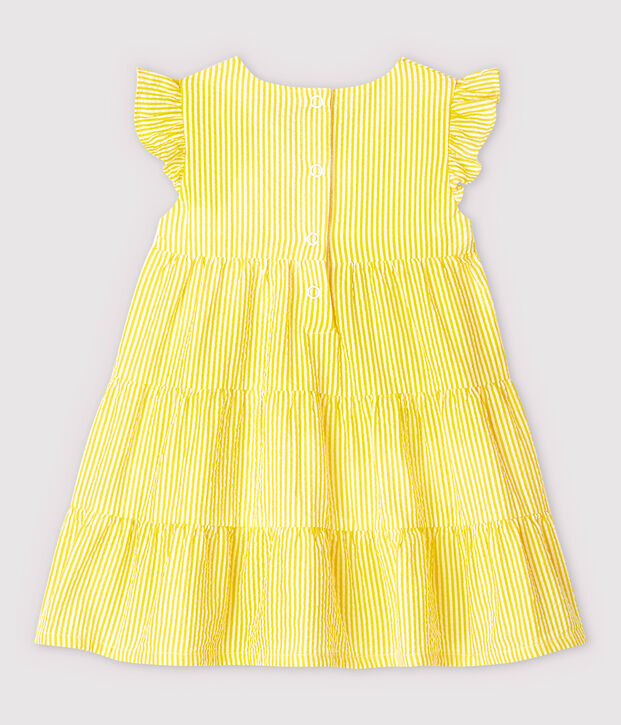 Abito a manica corta in seersucker a righe beb&egrave; femmina giallo/bianco