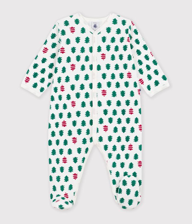 Pigiama in ciniglia con stampa di abeti neonato bianco/multicolore