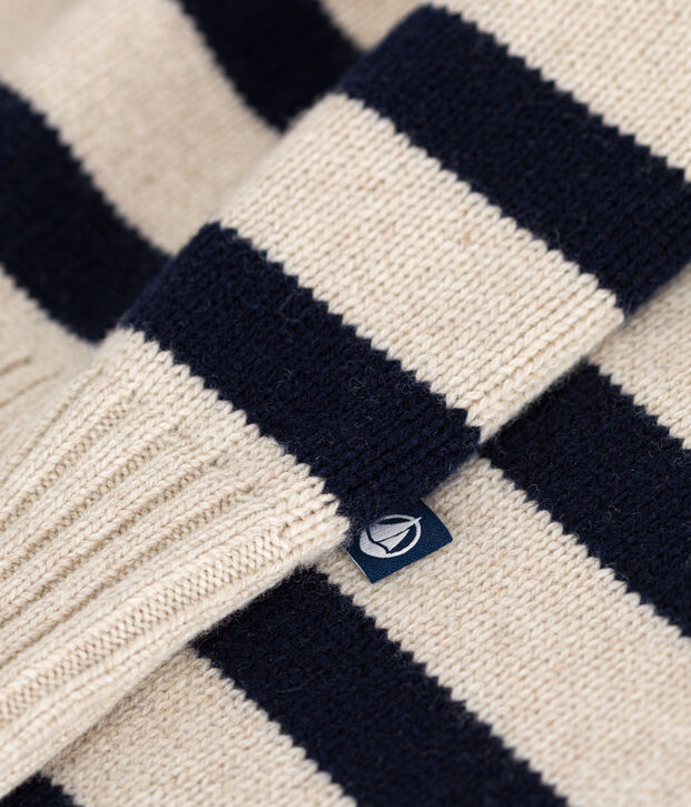 Maglione in misto lana e cotone donna ecru/blu