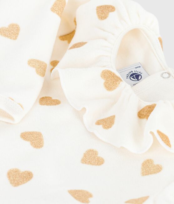 Pigiama in ciniglia con apertura sulla schiena e stampa a cuori dorati neonato MILK/ DORE