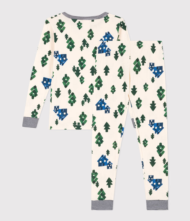 Pigiama bambino unisex in cotone aderente ecru/blu/multicolore