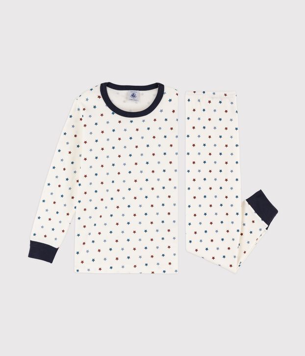 Pigiama bambino a costine con barca stampata bianco/multicolore