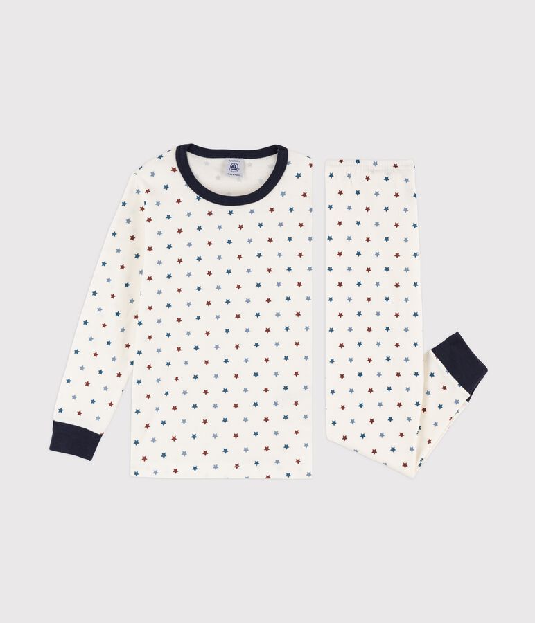 Pigiama bambino a costine con barca stampata bianco MARSHMALLOW/bianco MULTICO