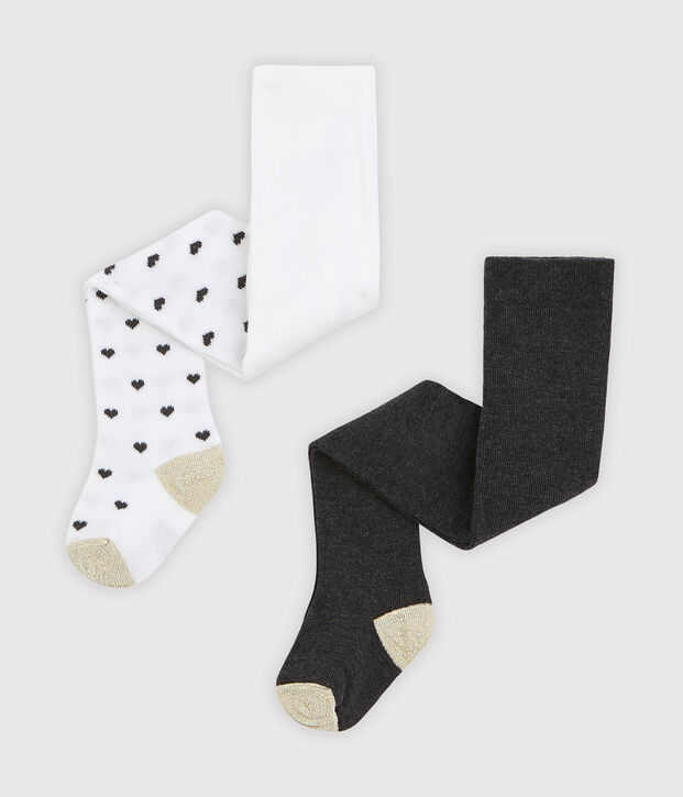 Confezione da 2 paia di collant beb&egrave; femmina bianco/multicolore