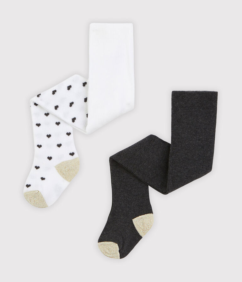 Confezione da 2 paia di collant beb&egrave; femmina bianco MARSHMALLOW/bianco MULTICO