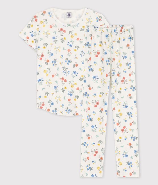 Pigiama a manica corta a fiori bambina in cotone bianco MARSHMALLOW/bianco MULTICO