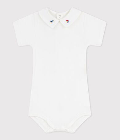 Body in cotone tinta unita con colletto ricamato neonato