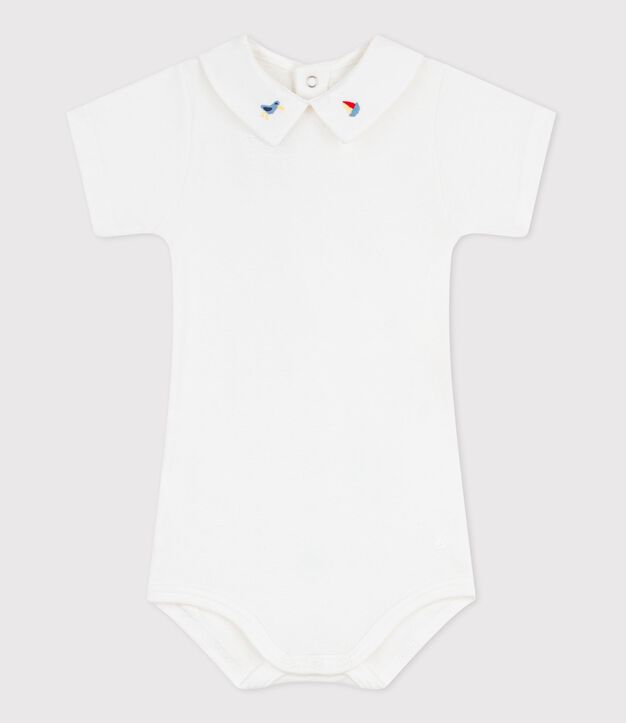 Body in cotone tinta unita con colletto ricamato neonato bianco
