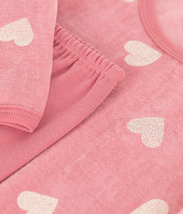 Camicia da notte bambino in velluto con stampa a cuori rosa/bianco