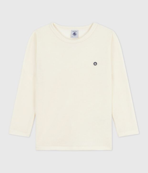 T-shirt a maniche lunghe in lana e cotone tinta unita bambino beige