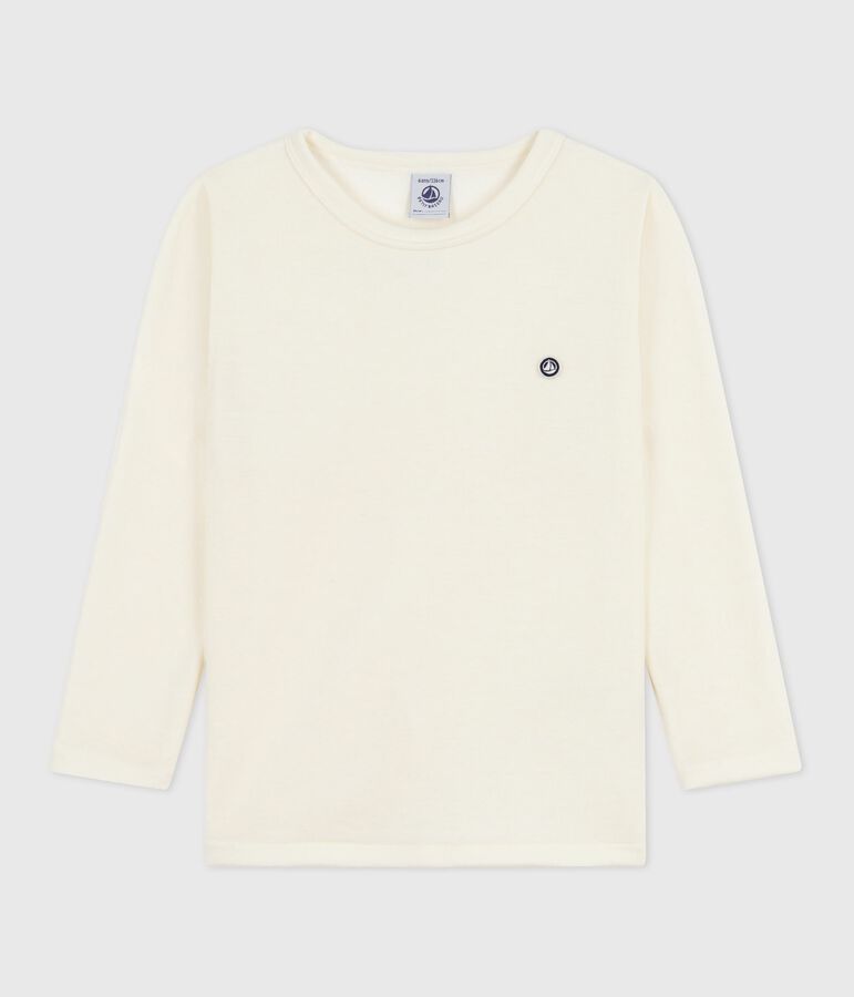 T-shirt a maniche lunghe in lana e cotone tinta unita bambino beige ECRU