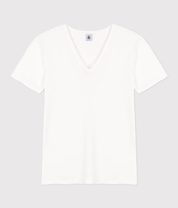 T-shirt Iconica a maniche corte a coste tinta unita donna bianco