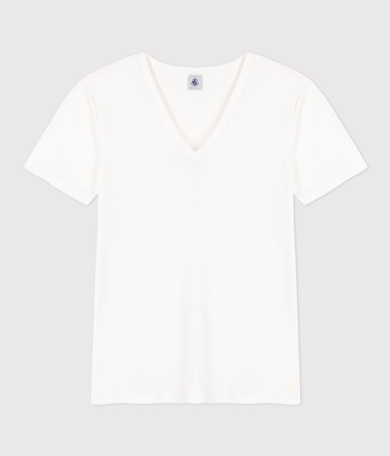 T-shirt Iconica a maniche corte a coste tinta unita donna bianco