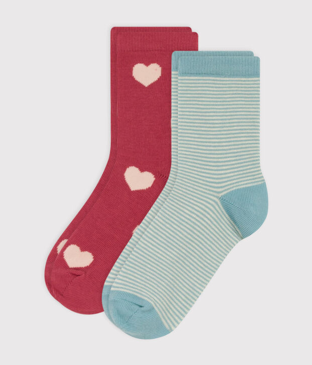 Set di 2 paia di calzini bambino in jersey di cotone a cuori multicolore