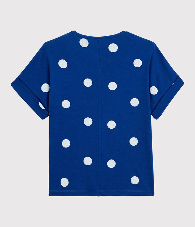 T-shirt in cotone/lino fantasia Donna blu/bianco