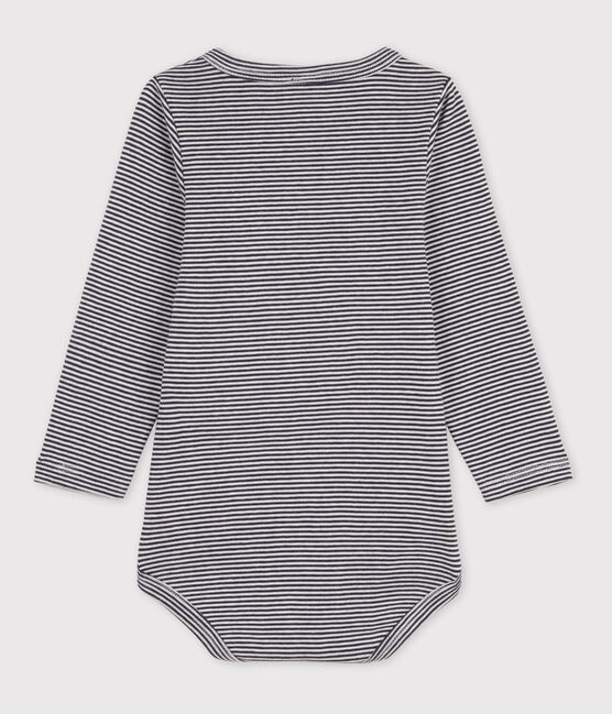 Body a manica lunga bebè a righe scollo serafino in cotone blu SMOKING/bianco MARSHMALLOW