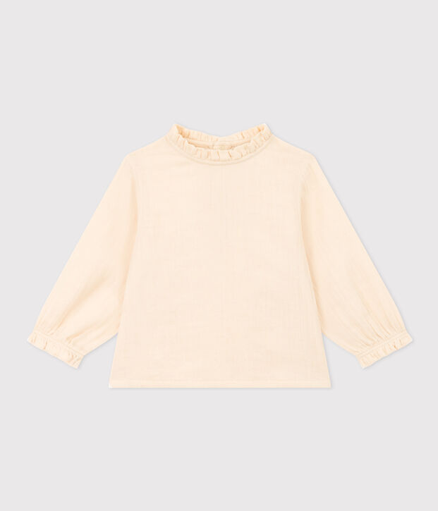 Blusa a maniche lunghe in garza di cotone per beb&egrave; ecru