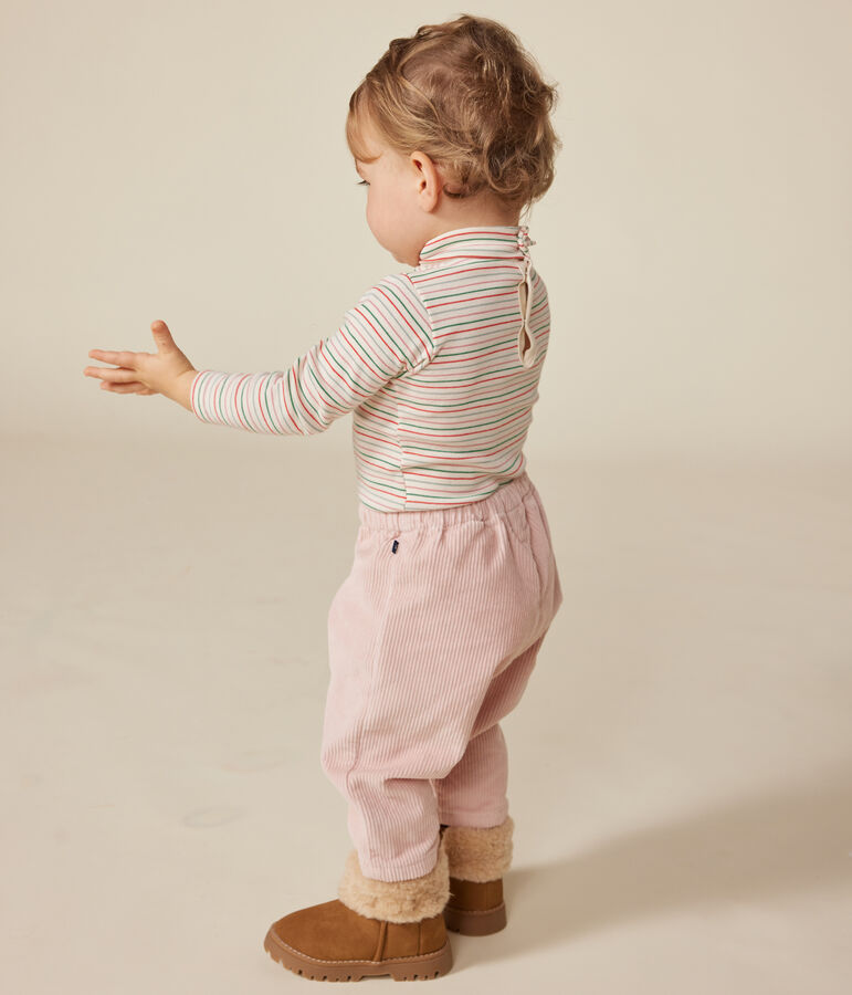 Body beb&egrave; a maniche lunghe in cotone con collo a lupetto ecru/multicolore