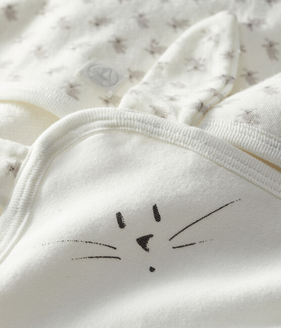 Cofanetto asciugamano quadrato da bagno e doudou bebè in spugna e tubique bianco MARSHMALLOW/bianco MULTICO