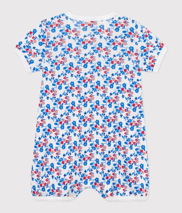 Tutina corta in cotone a fiori neonato bianco/multicolore