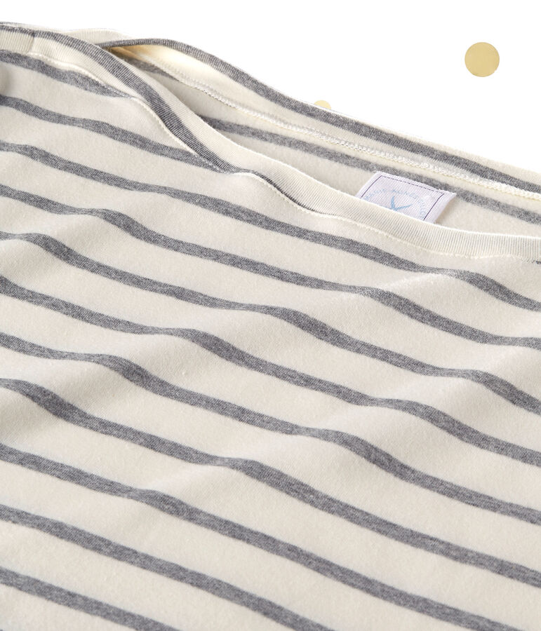 Body a maniche lunghe per donna. Petit bateau x Marie-Agn&egrave;s Gillot beige COQUILLE/grigio SUBWAY
