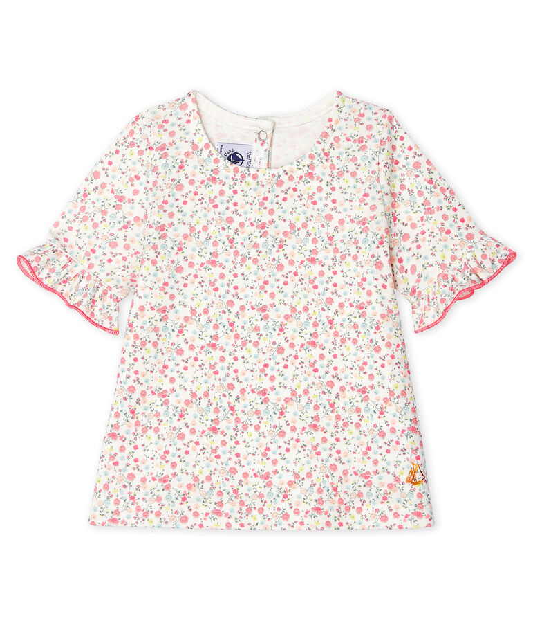 Blusa manica corta beb&egrave; femmina in fantasia. bianco/multicolore