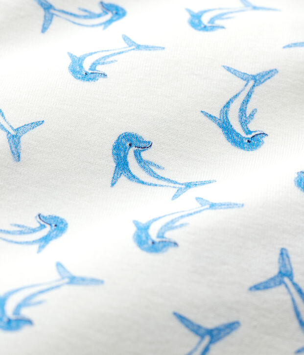 Tutina corta delfino beb&egrave; in cotone bianco/multicolore