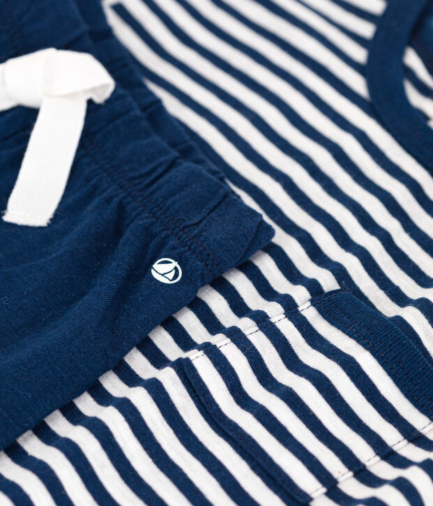 Completo beb&egrave; in jersey fiammato e cotone blu/bianco
