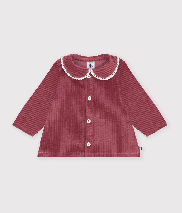 Blusa a maniche lunghe in velluto tinta unita neonata rosa