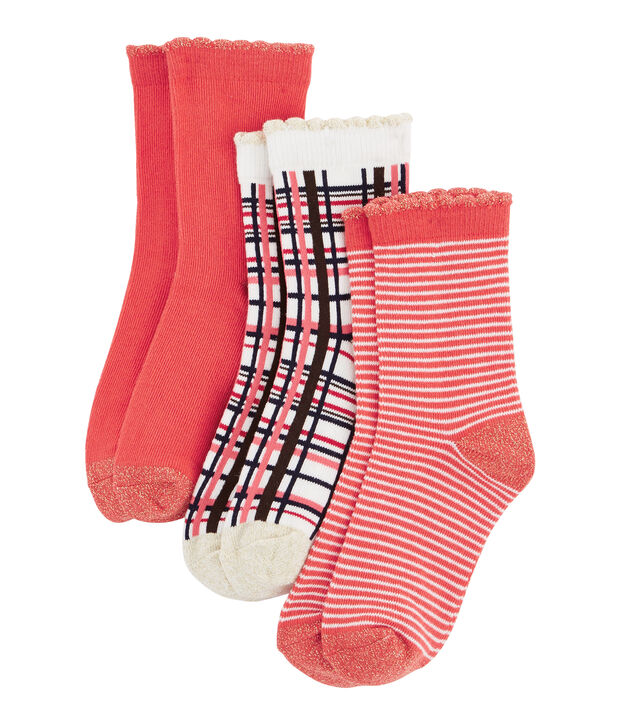 Confezione da 3 paia di calzini bambina rosso/multicolore
