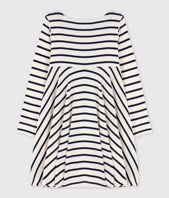 Abito maniche lunghe bambina beige COQUILLE/blu SMOKING CN