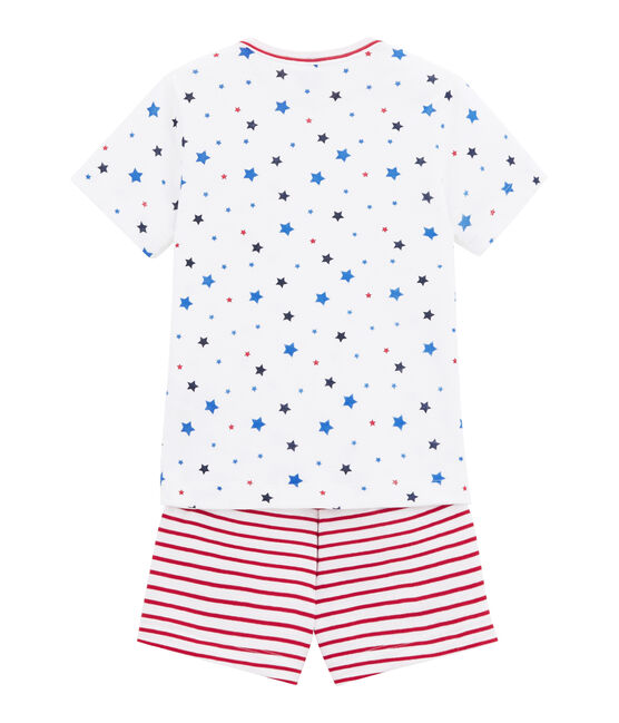 Pigiama corto bambino stampato e rigato bianco MARSHMALLOW/bianco MULTICO