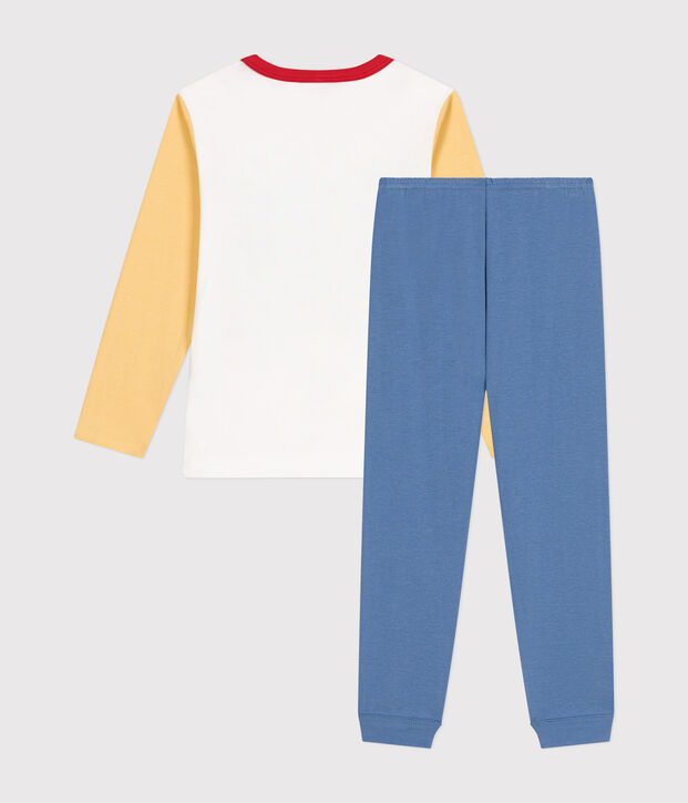 Pigiama bambino in cotone tinta unita con motivo spazio blu/multicolore