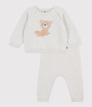 Completo da neonato in due pezzi in maglia di cotone con motivo orsetto