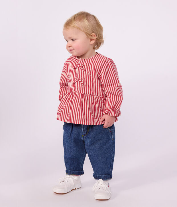 Blusa a maniche lunghe in cotone a righe neonato rosa/rosa