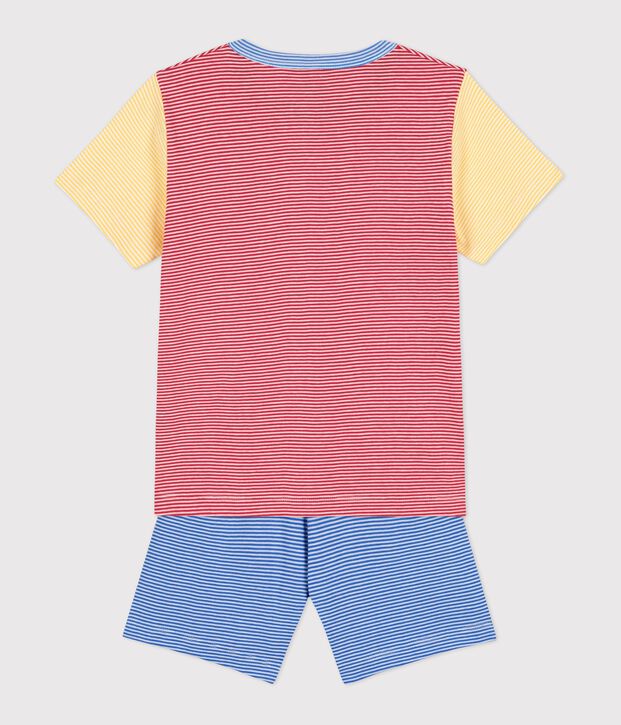 Pigiama corto millerighe rosso, blu e giallo bambino in cotone rosso/multicolore