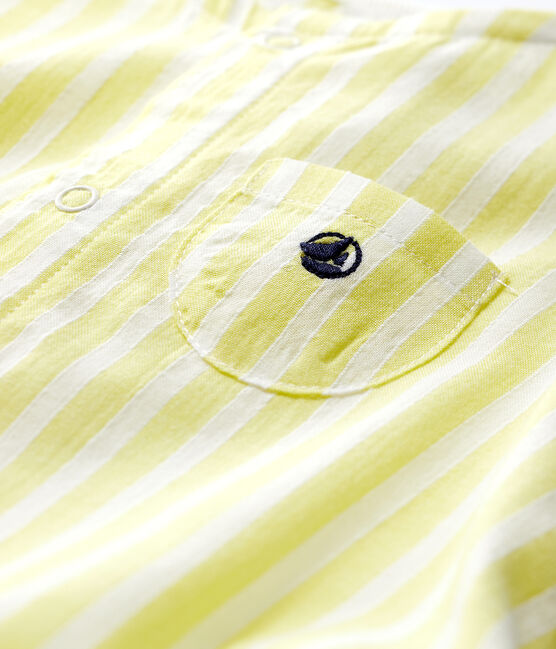 Tuta corta a righe gialle bebè in popeline di cotone biologico giallo JAUNE/bianco MARSHMALLOW