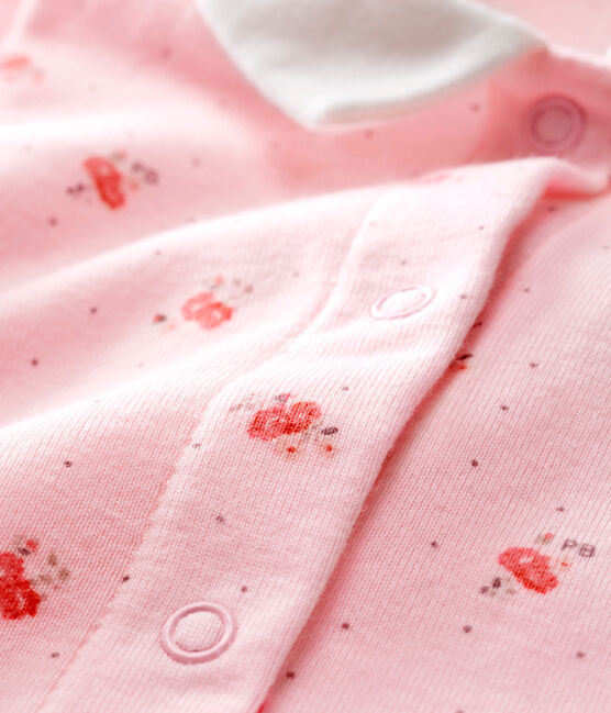 Tutina senza piedi a costine bebè rosa VIENNE/bianco MULTICO