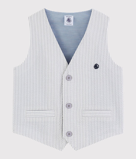 Gilet senza maniche in seersucker bambino grigio GRIS/bianco MARSHMALLOW