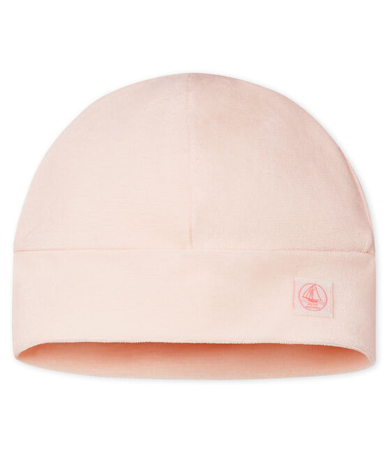 Cuffietta nascita bebè in ciniglia rosa FLEUR