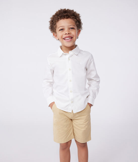 Camicia bambino a maniche lunghe in cotone tinta unita bianco ECUME