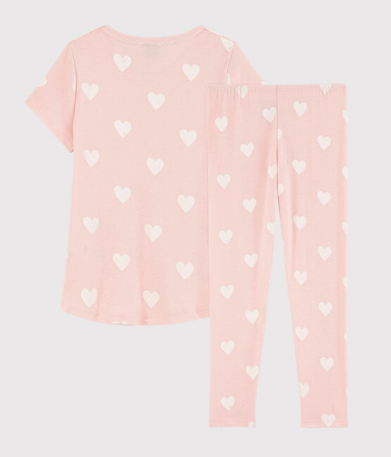Pigiama rosa cuore bambina in cotone biologico rosa MINOIS/bianco ECUME