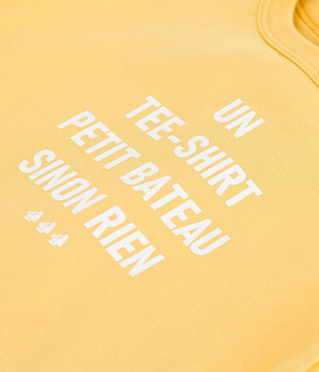 T-shirt a maniche corte in cotone tinta unita con motivo neonato giallo