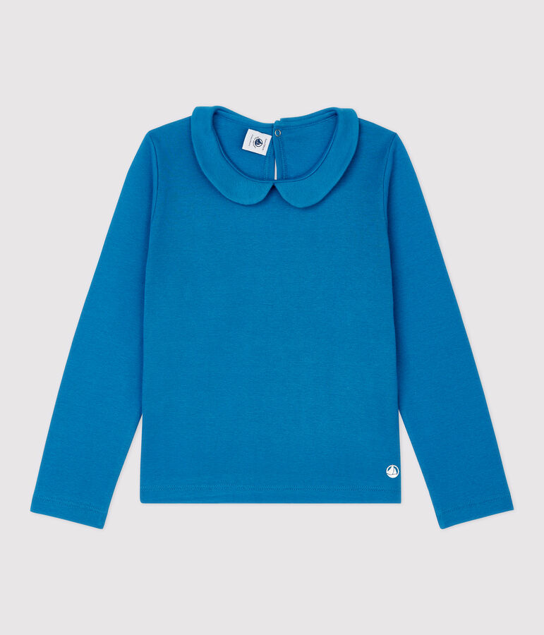 T-shirt bambina a maniche lunghe in cotone blu