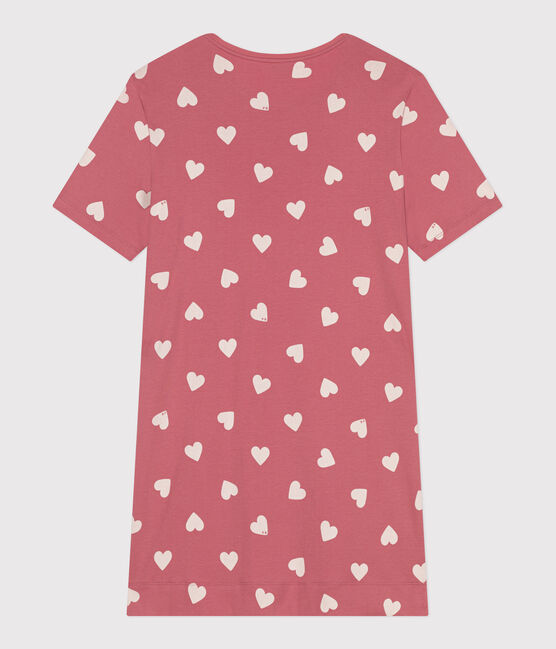 Camicia da notte a maniche corte con stampa a cuori donna rosa ROSEWOOD/ MARSHMALLOW