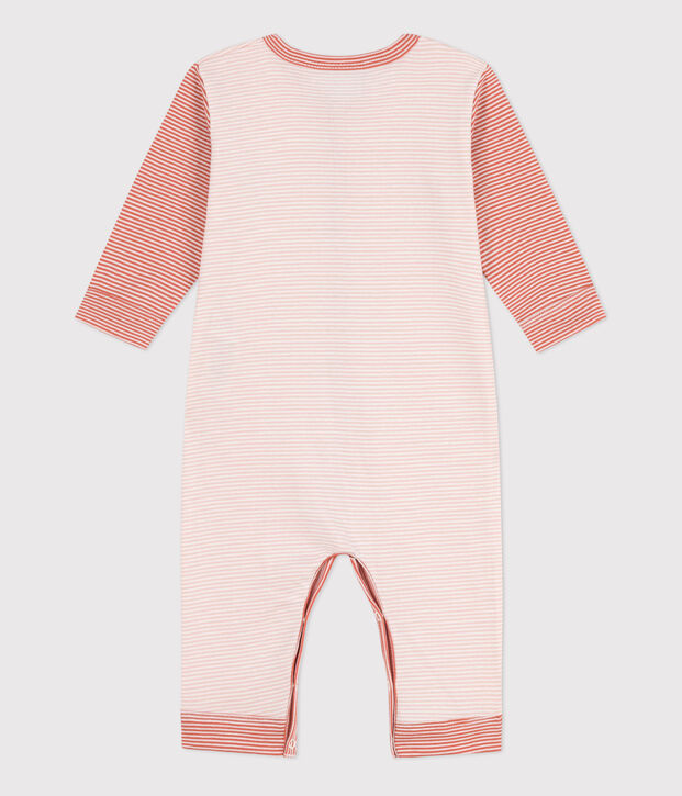 Tutina pigiama senza piedi in cotone millerighe rosa/bianco
